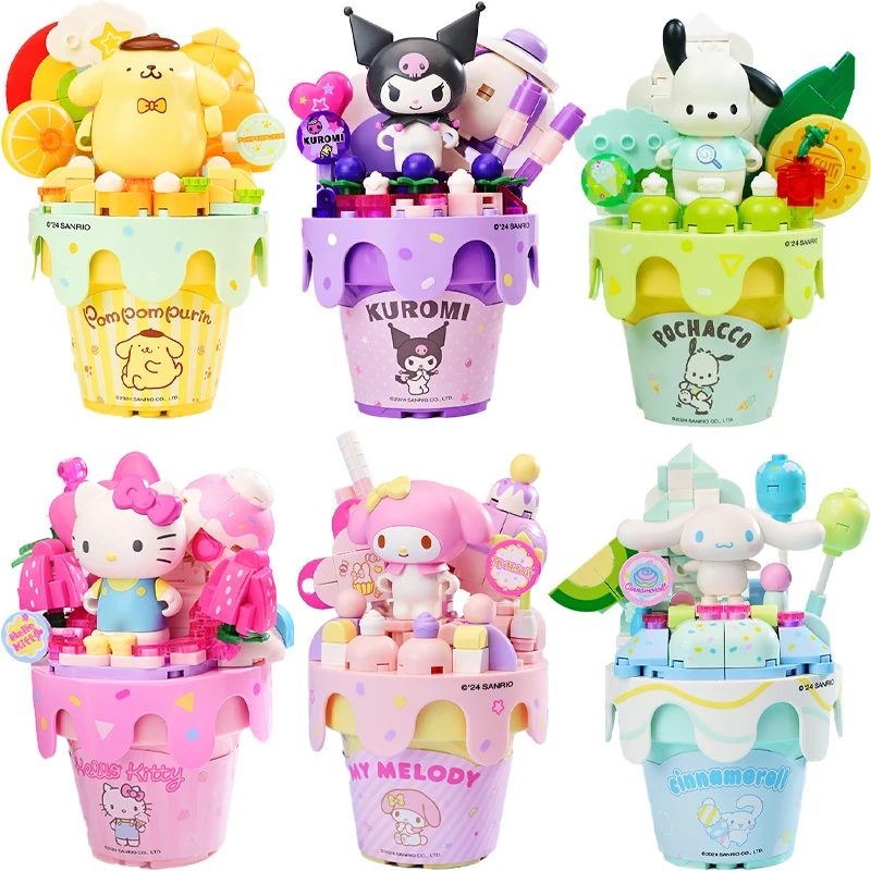 Anime Cartoon Keeppley Sanrio Ice Cream Cone Kuromi Pochacco Building Blocks Ornaments Figurines Birthday Gifts Peripherals