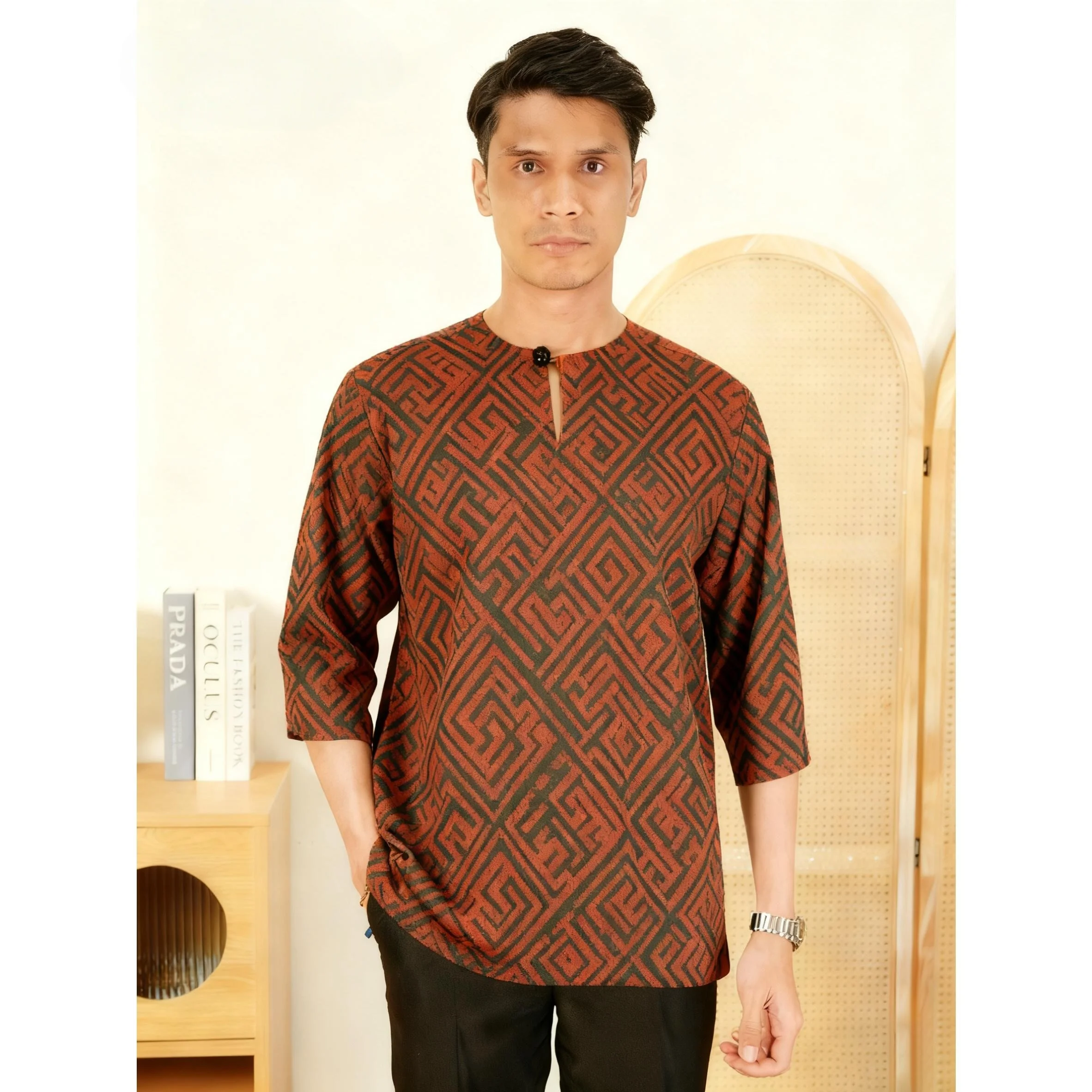 2026 ملابس رجالية مسلمة الوقوف الذهبي طباعة تي شيرتات قصيرة الاكمام العصرية ملابس كاجوال Camicia Araba Islam Maroc Homme #3