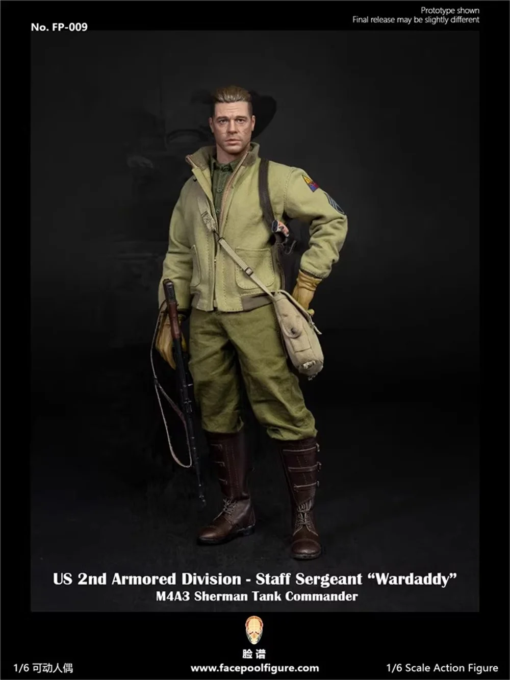 1/6 Facepoolfigur FP009 FP009A US. WWII Commander Tank Brad Pitt Komplettset bewegliche Actionfigur 12" Geschenk für Fans sammeln