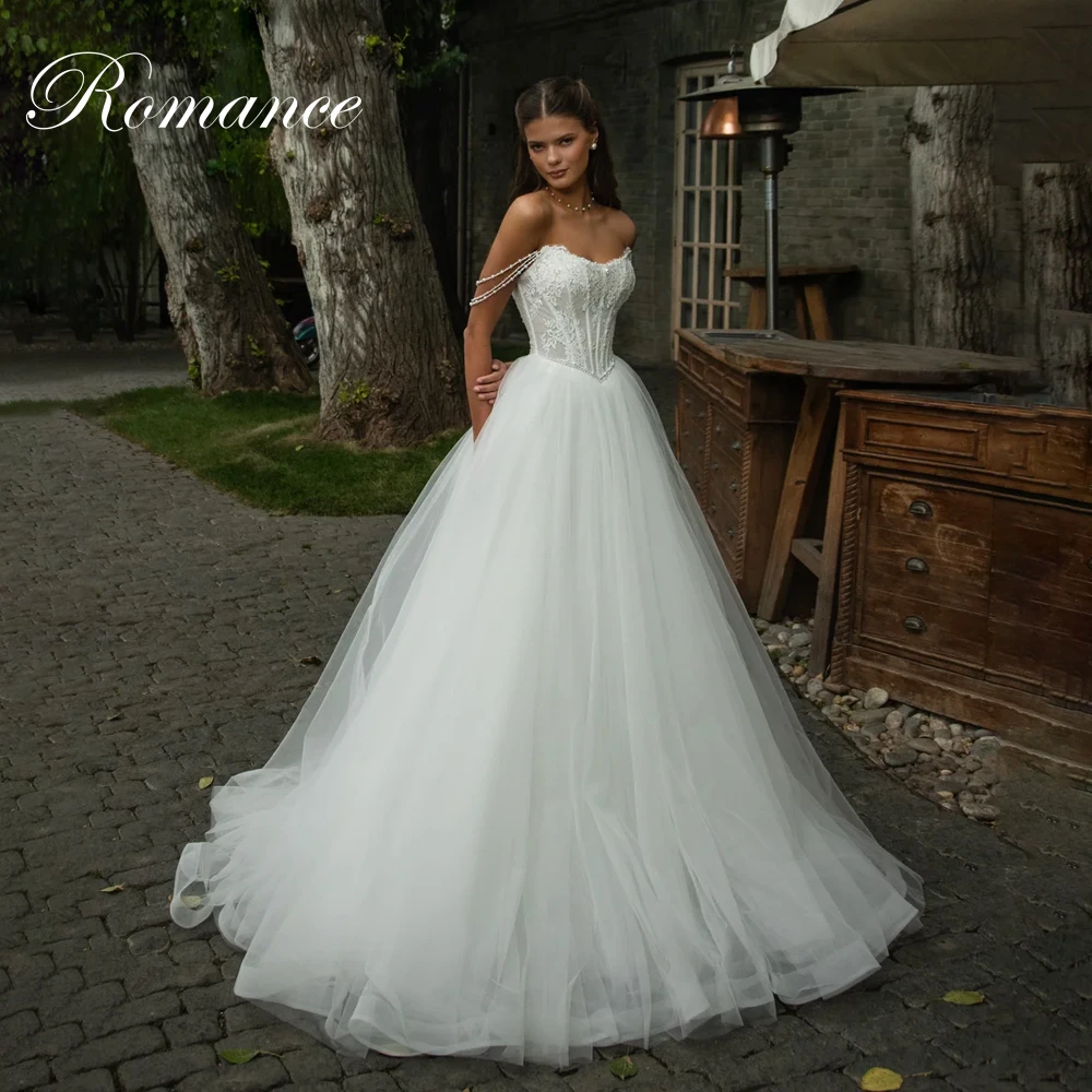 Modern Pleat Lace A-Line Wedding Dress Appliques Boat-Neck Off The Shoulder Open Back Bridal Gown Vestidos De Novia Customized