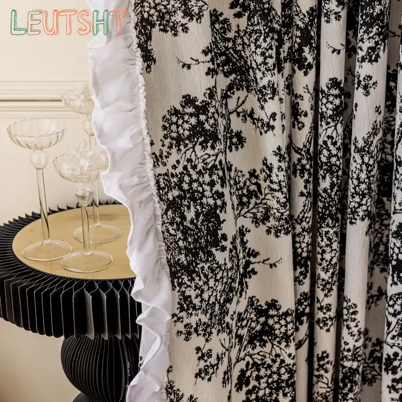 

French American Lace blackout Curtains for Living Room Bedroom Dining Luxury Thickened Chenille Jacquard Window Drapes Custom
