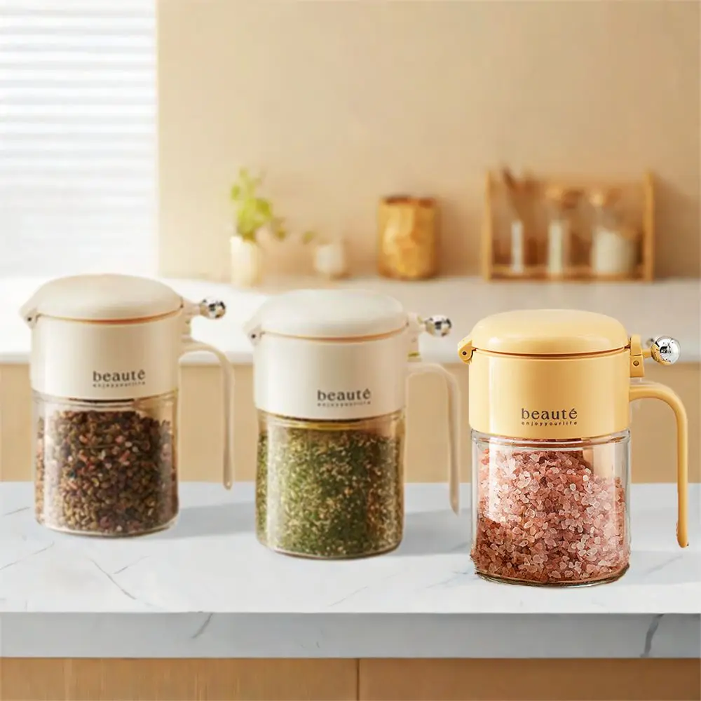 

400ml Glass Seasoning Jar Large Capacity Moisture-proof Salt Seasoning Box Dustproof Push Type Spice Container Dining Table