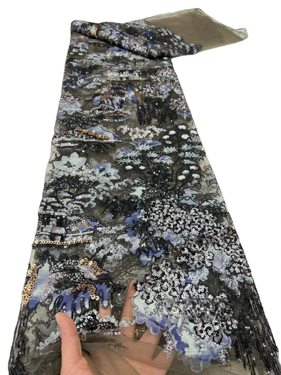5Yards 2025 Latest High Quality Elegant Mixed COlors Embroidered Sequin Lace Fabric for Wedding Evening Dresses NN5175_R