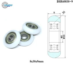 8x30x9mm Rowing Machine Wheels OD 30mm Round POM Roller For Rower BSR60830-9 Rower Wheel 8*30*9 Plastic Coated Bearing Wheels