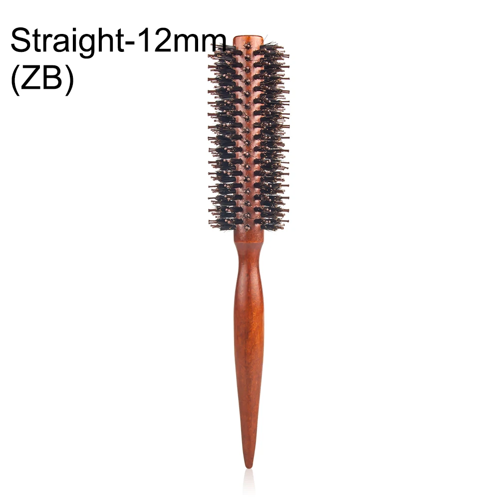 12-stijl Houten Handvat Ronde Rolling Borstel Rechte Twill Haar Kam Varkenshaar Ronde Vat Haar Curling Borstel Kappers Tool