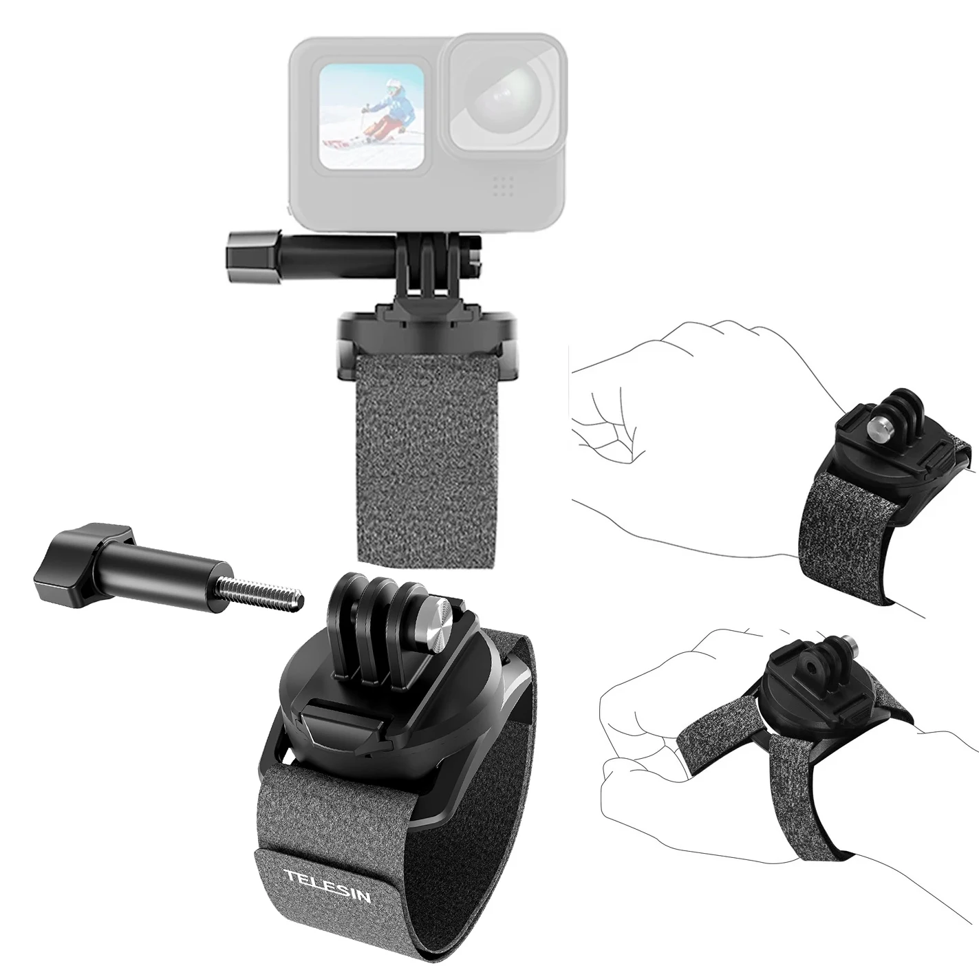 

TELESIN Hand Strap 360° Rotation Wrist Strap Palm Mount Band Holder for GoPro Max Hero 13 12 11 10 9 8 Insta360 DJI Osmo Action
