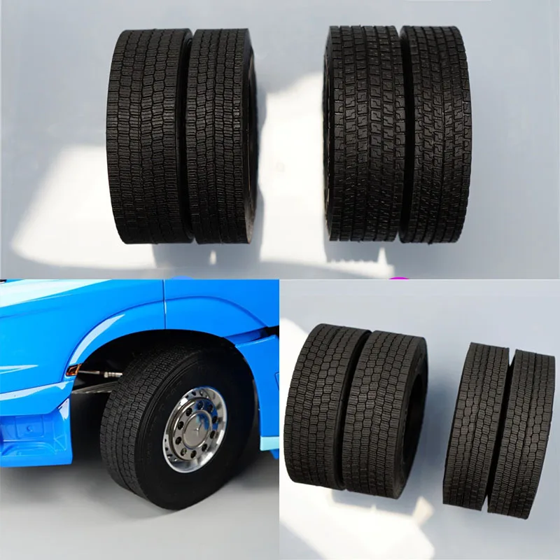 

2pcs Striped Road Tread Simulation Tire for 1/14 Tamiya RC Truck Trailer Tipper Scania 770s Benz Actros Volvo MAN LESU DIY Part