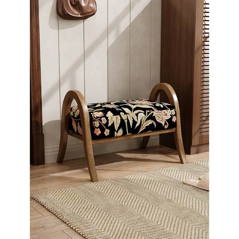 

Solid wood bed end plus seat study entrance shoe change stool light luxury high sense home embroidery shoes pedal