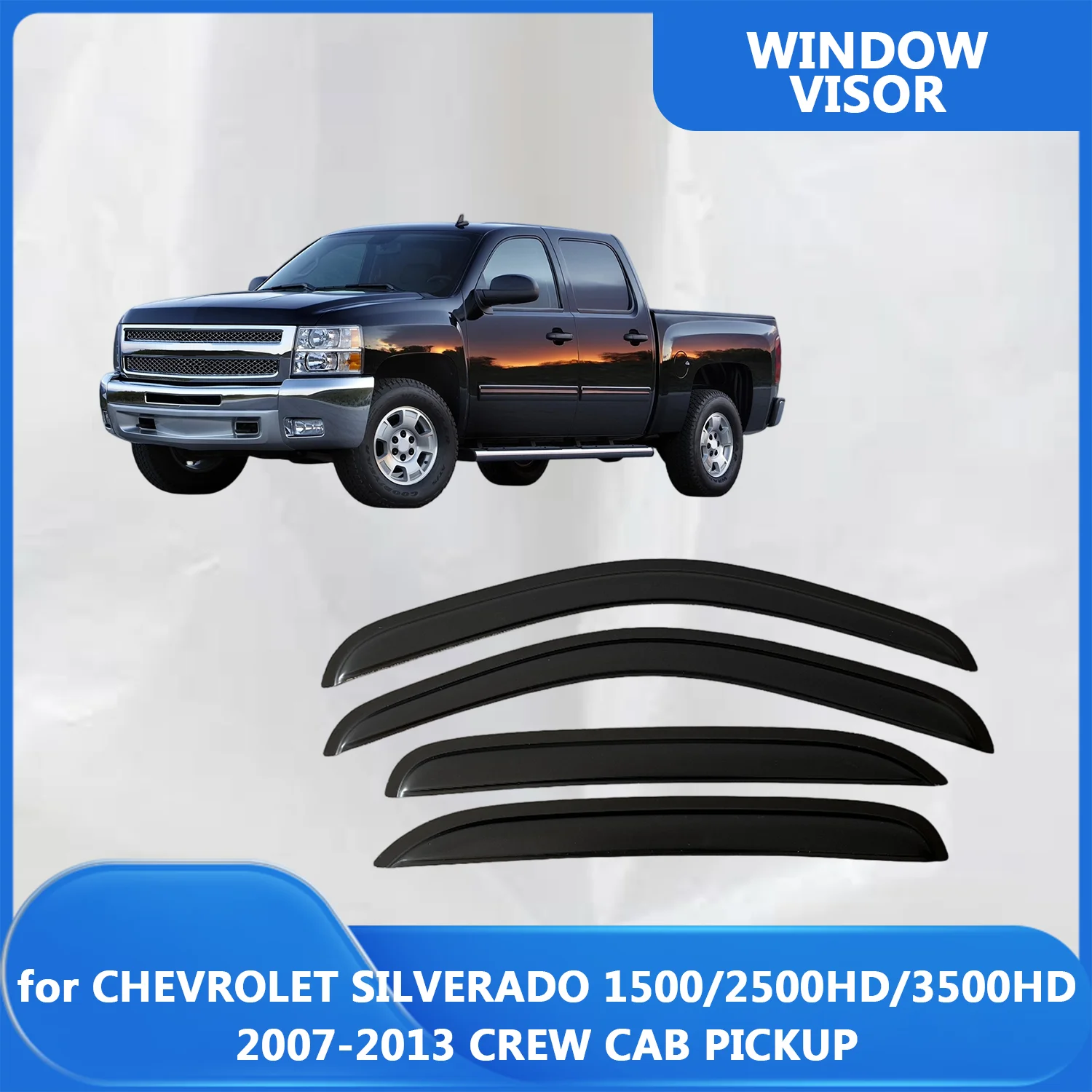 

Window Visor for CHEVROLET SILVERADO 1500/2500HD/3500HD 2007-2013 CREW CAB PICKUP Wind Deflectors Rain Guards Door Visor Shades