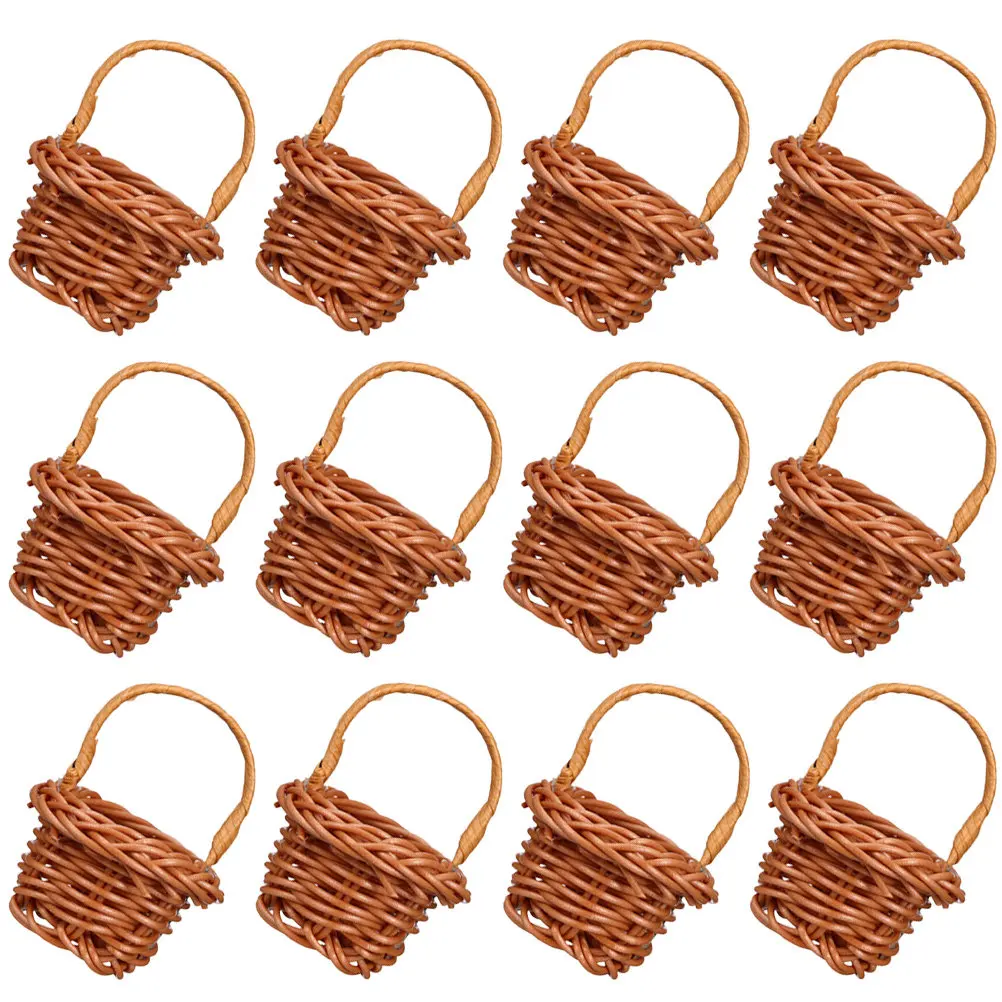 

12Pcs Mini Craft Basket Set Delicate Woven Texture Small Flower Basket for Home Decor Office Wedding Miniature Display