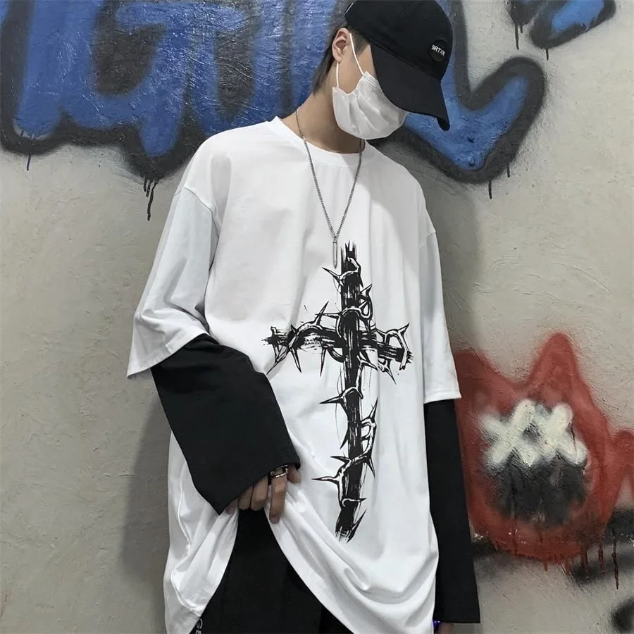 Grunge Clothes Women Long Sleeve Emo T-shirt Casual Harajuku Men Aesthetic Pray Goth Top Alt Street Fashion Tshirts Indie Punk