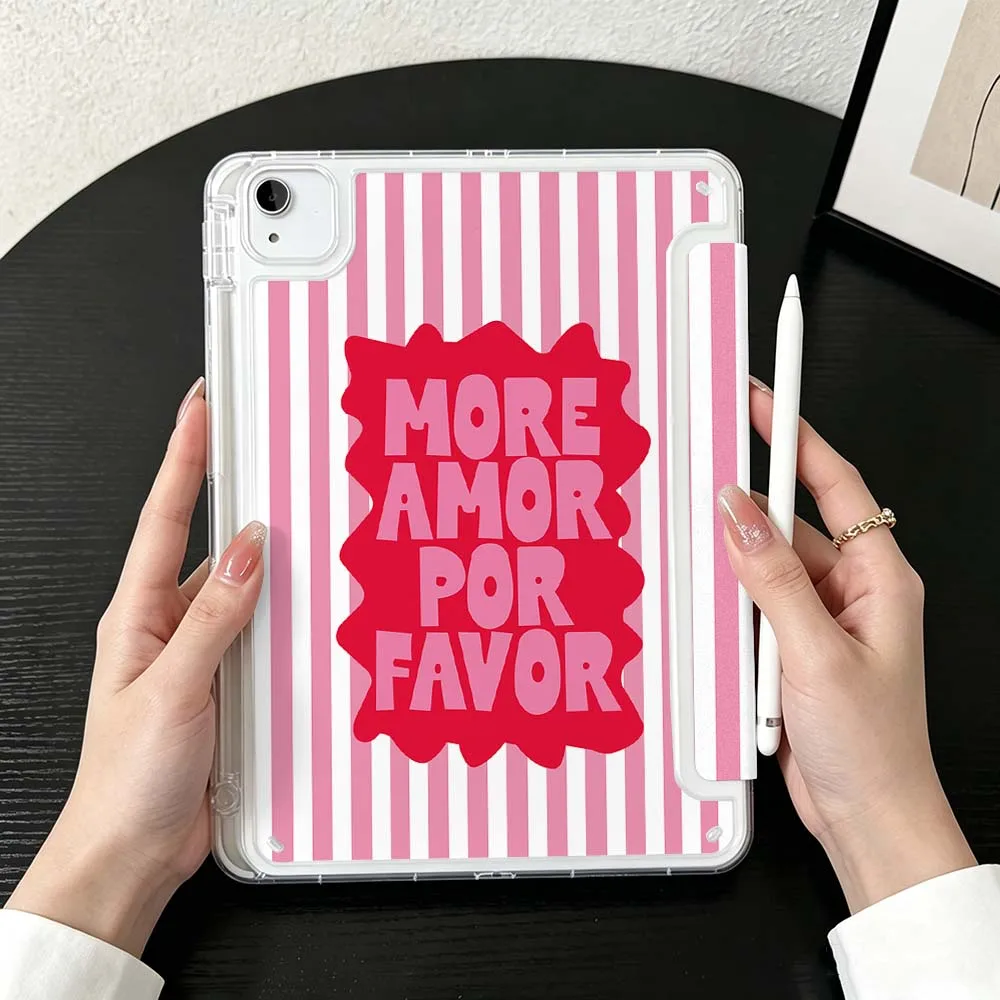 Red Striped Rules Case For iPad Mini Pro Air 5 6 7 8 9 10th 11th 11 9.7 10.9 13 inch Transparent Y-Shaped Folding Tablet