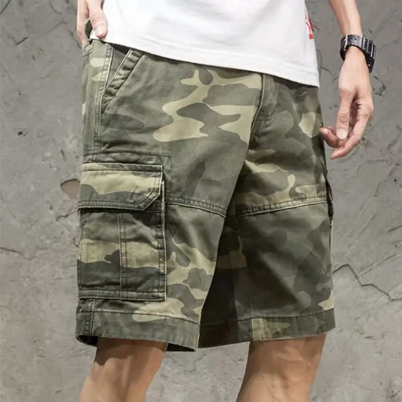 Summer Cargo Shorts Men Camouflage Camo Casual Cotton Multi-Pocket Baggy Bermuda Streetwear HipHop Military Tactical  X78