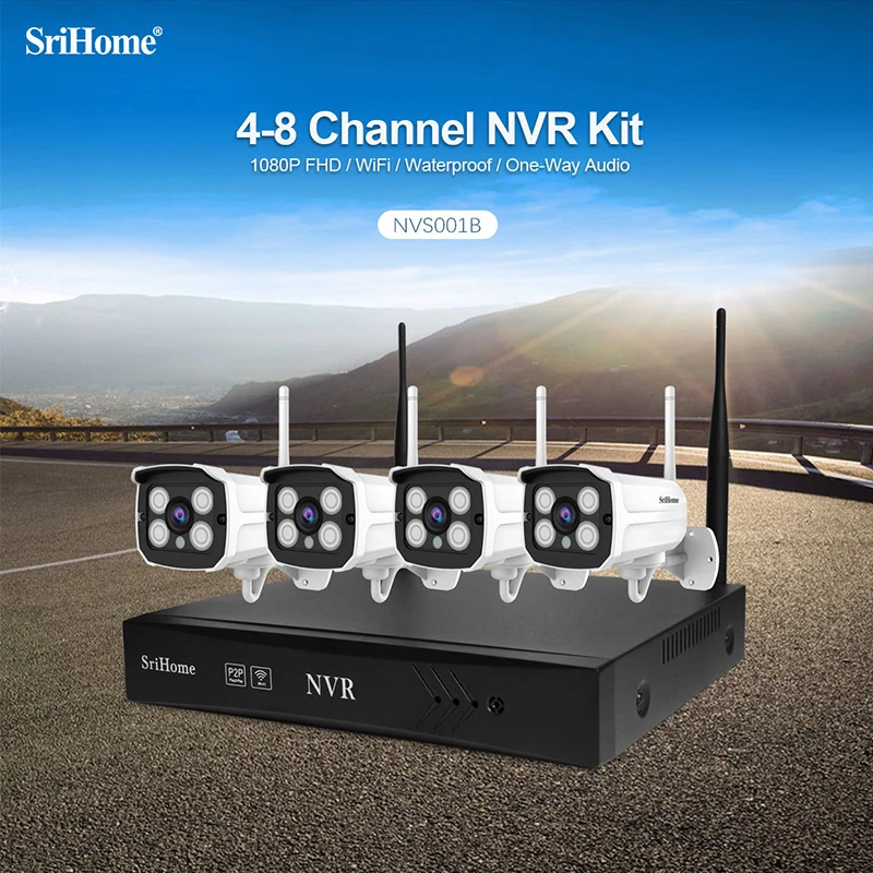 

Srihome Wireless Security Cameras System with 8 Channel H.265 2K CCTV NVR&1080P HD Outdoor IP Camera WiFi Video Surveillance Kit