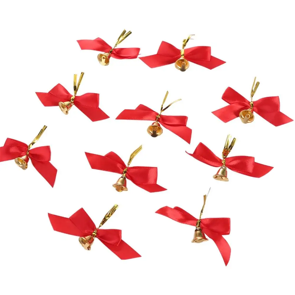 10pcs Multipurpose Red Christmas Bell Bow Bowknot Hangings Christmas Bow Ornaments Mini Mini Red Bow Gift Packaging