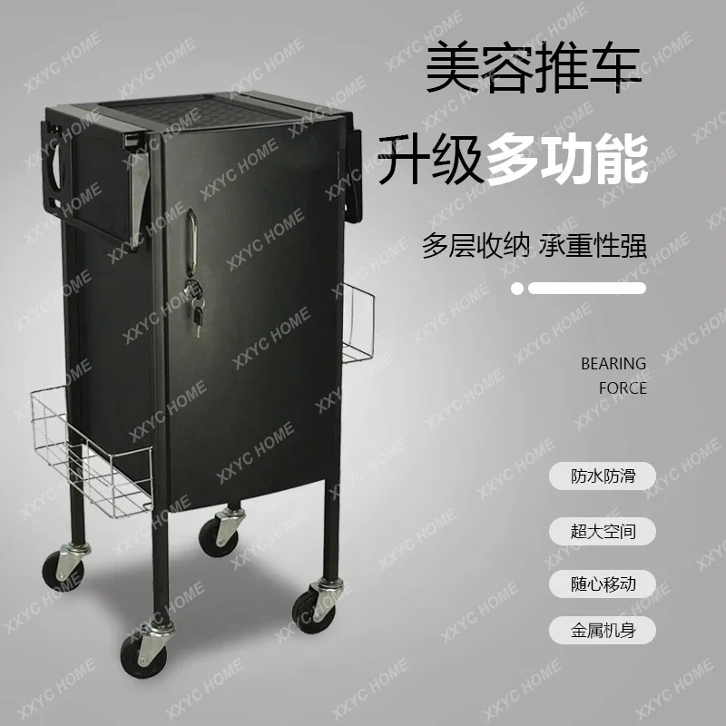 Hairdressing Tool Trolley Hair Salon Ironing Salon Towel Storage Multi-Function Trolley with Lock