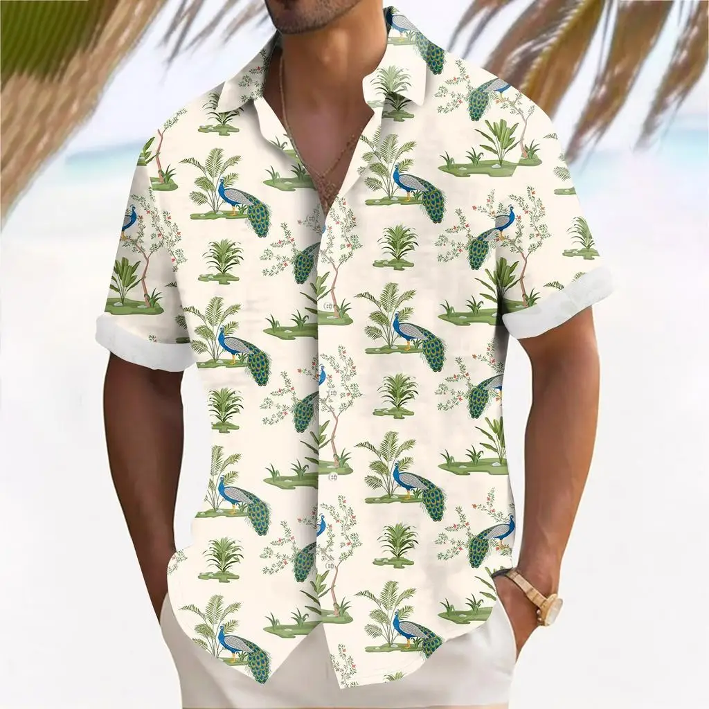 Fashion Holiday Men's Hawaiian Shirt Flower Plant 3D Printed Outdoor Casual Lapel Tops Summer Cool Breathable Short Sleeve Shirt