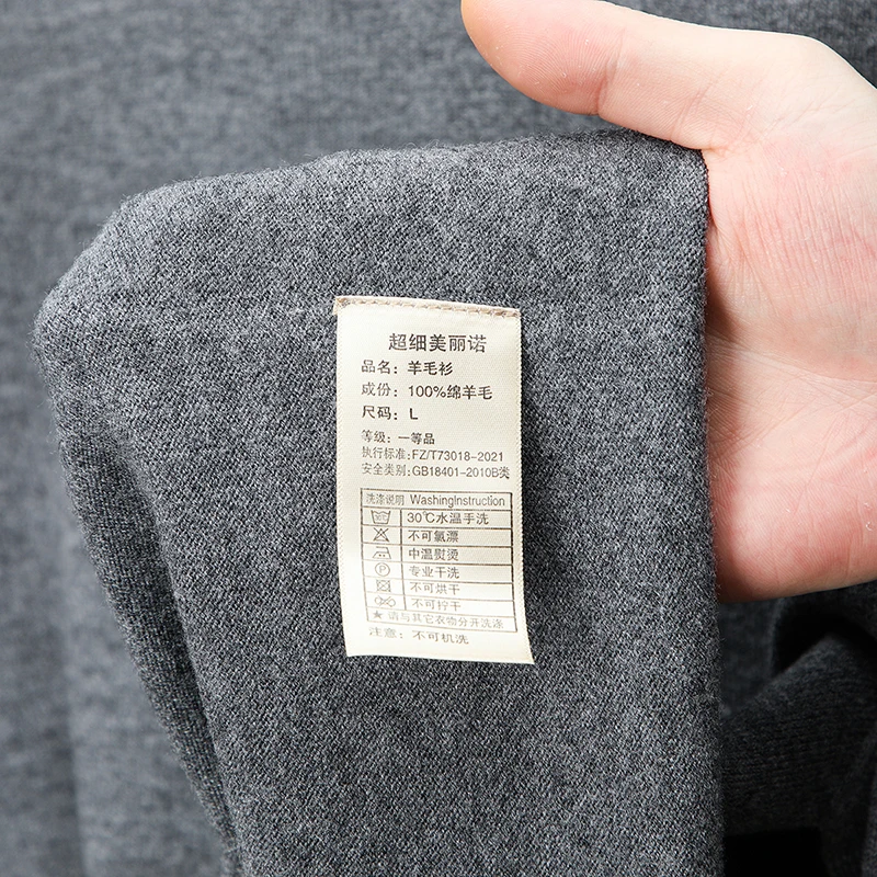 Sheep wool100% Men's autumn high quality long sleeves pullover round neck keep warm embroidery sweater leisure Men's clothing