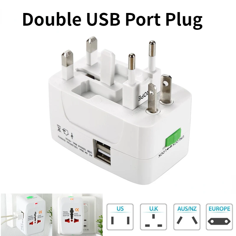 

110V 240V 2USB Port Universal Adaptor Multi-function EU UK US AU Conversion Plug for Travel AC Power Charger Converter Socket 6A