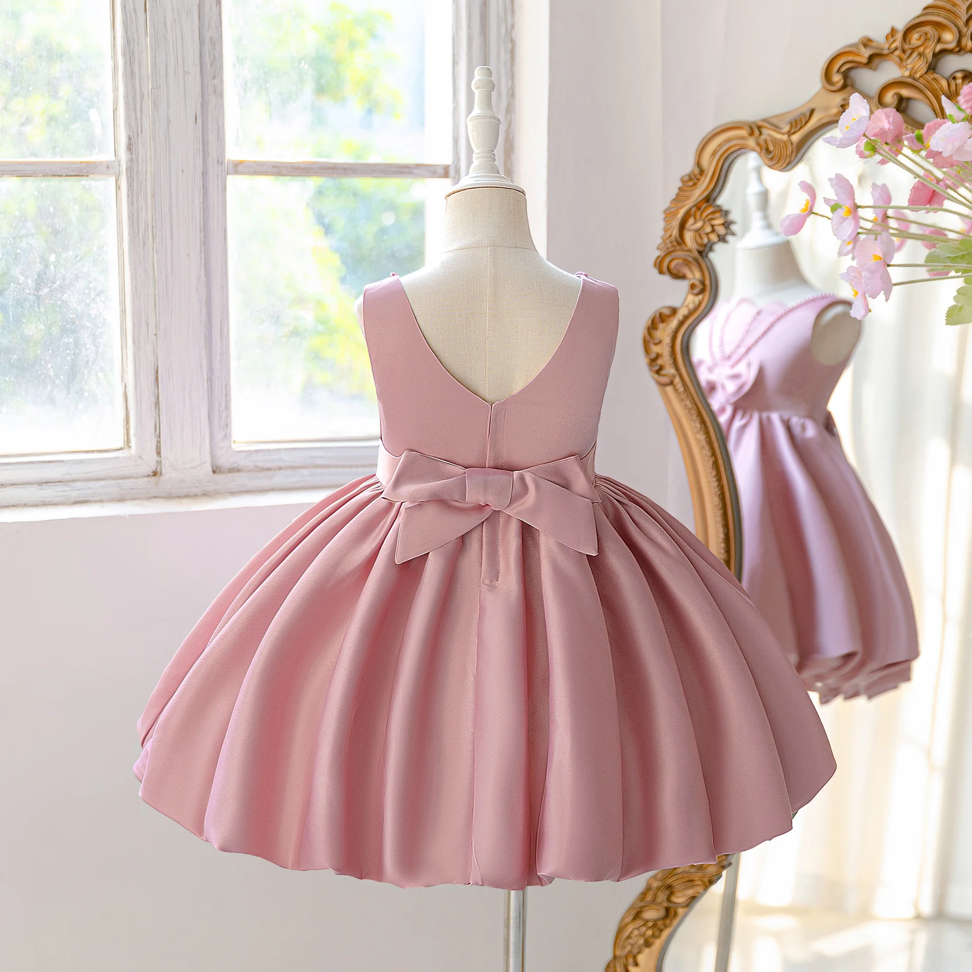 Summer Beading Bridesmaid Girls Dress Elegant Baptism Wedding Party Princess Prom Dresses Girl Bow Birthday Evening Kids Clothes view 2