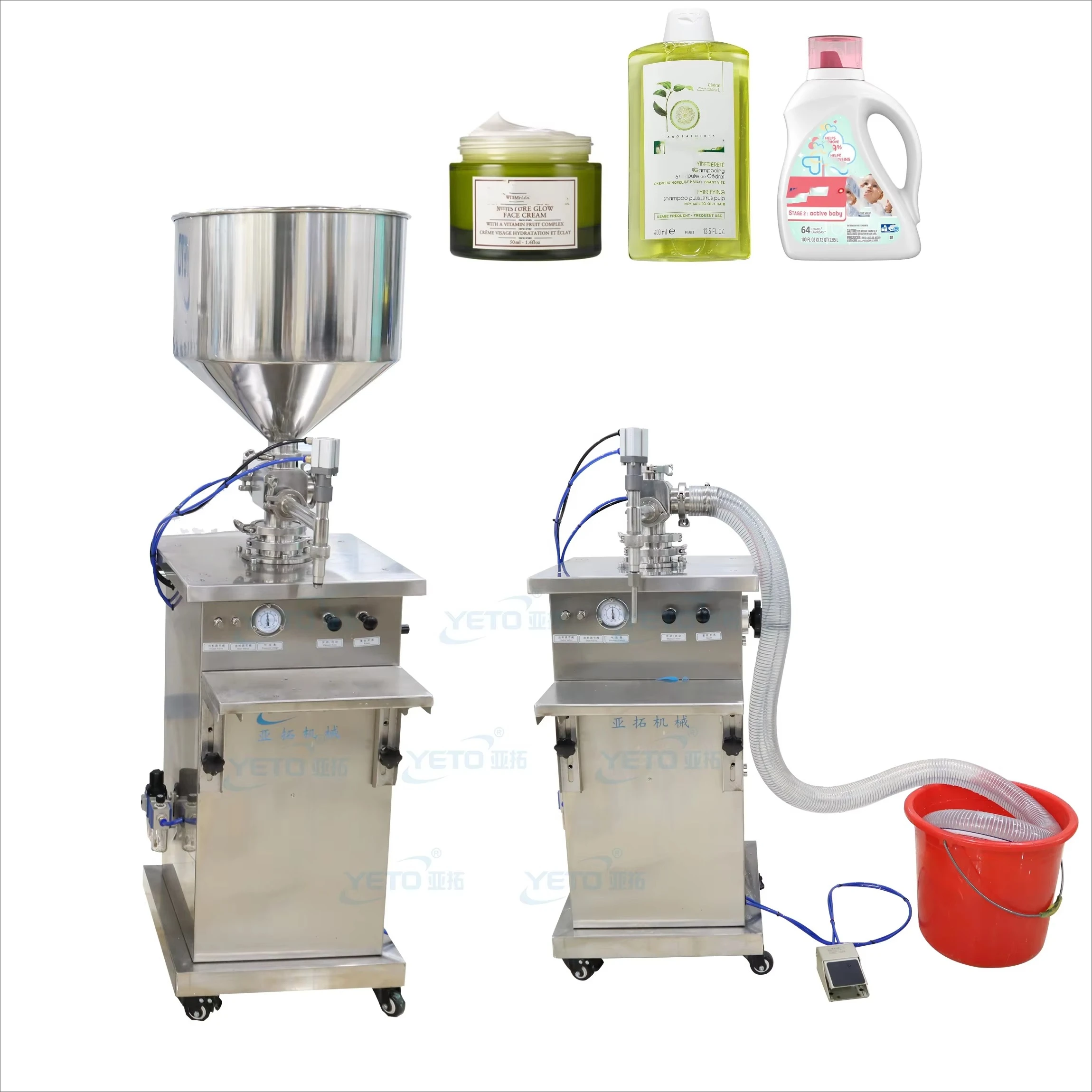 

YETO 100 To1000ml Pneumatic Piston Filling Machine Cosmetic Cream Thick Paste Viscosity Bottle Jar Filler Lotion Liquid Soap