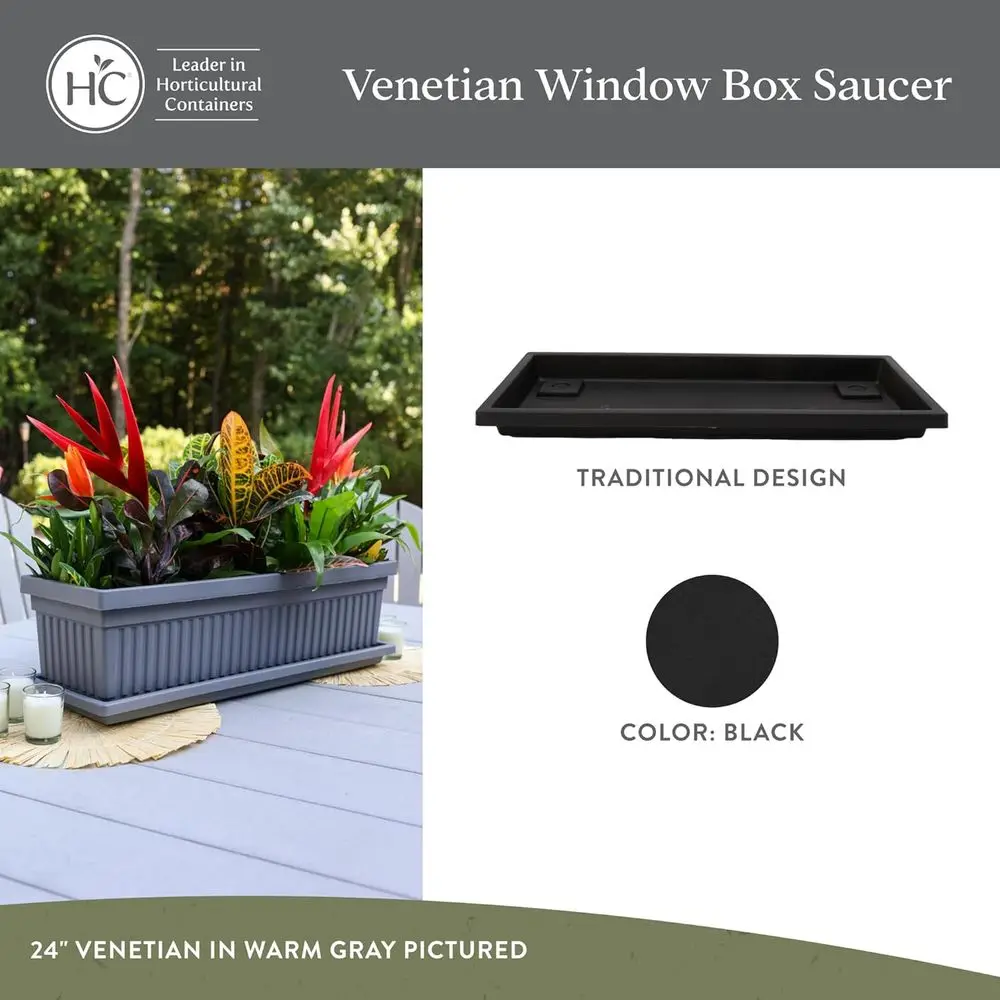 23.5 Inch Venetian Style Plant Saucer, UV-Resistant Plastic, 2-Pack for Outdoor or Indoor Use, Black