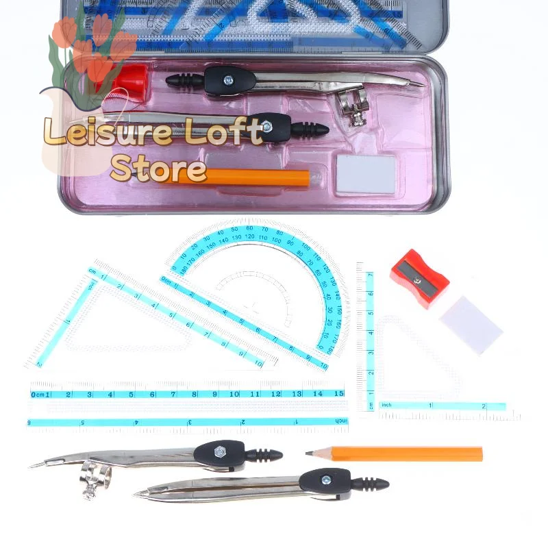 9Pcs Compass Ruler Set Multi-functional Mathematical Geometry Drawing Kit for Math Class Student Exam School Supplies