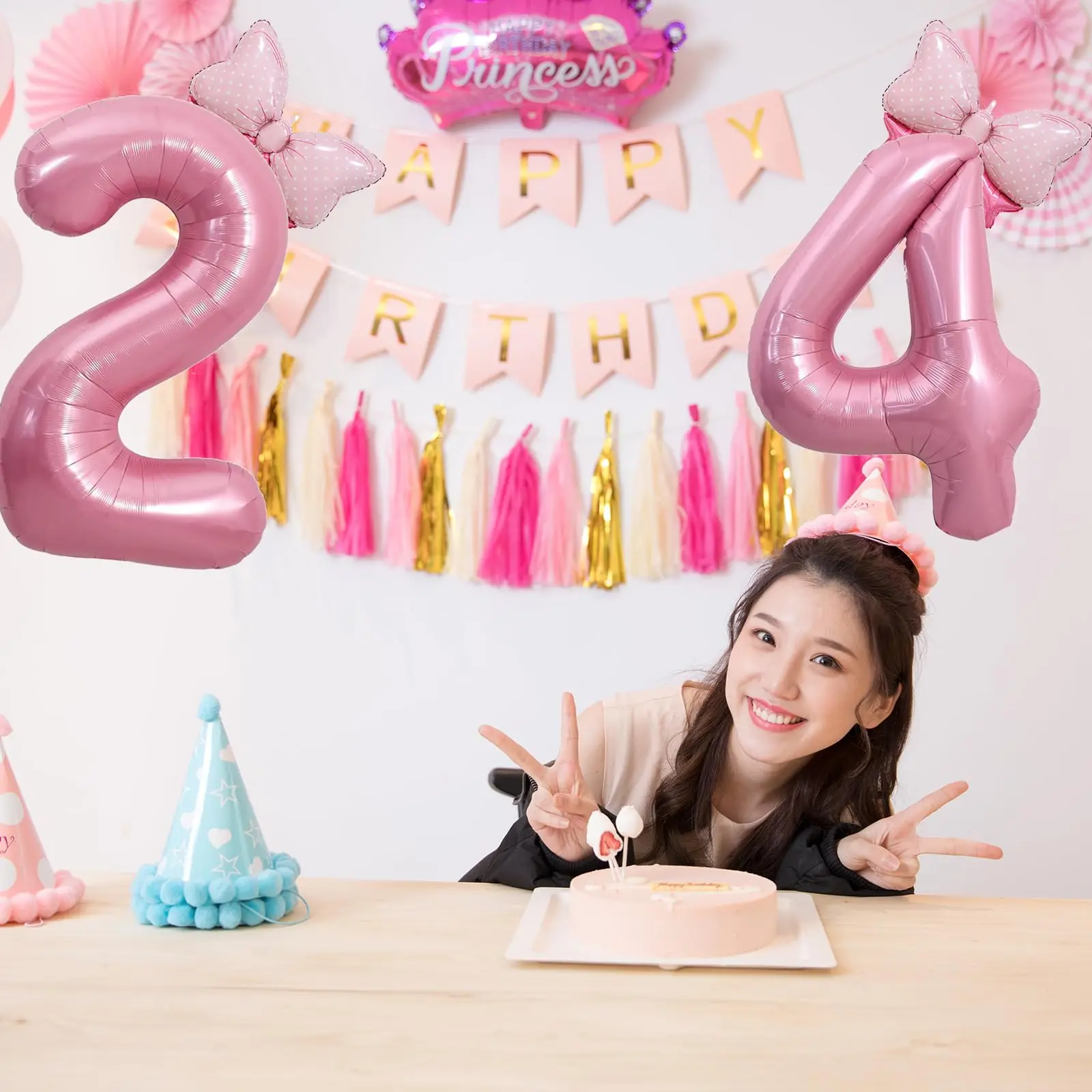 2 szt. 40-calowy zestaw balonów foliowych Macaron Pearlescent Pink Numbers Mini Size Bow Balloons dla chłopców i dziewczynek Dekoracja urodzinowa — zdjęcie 5