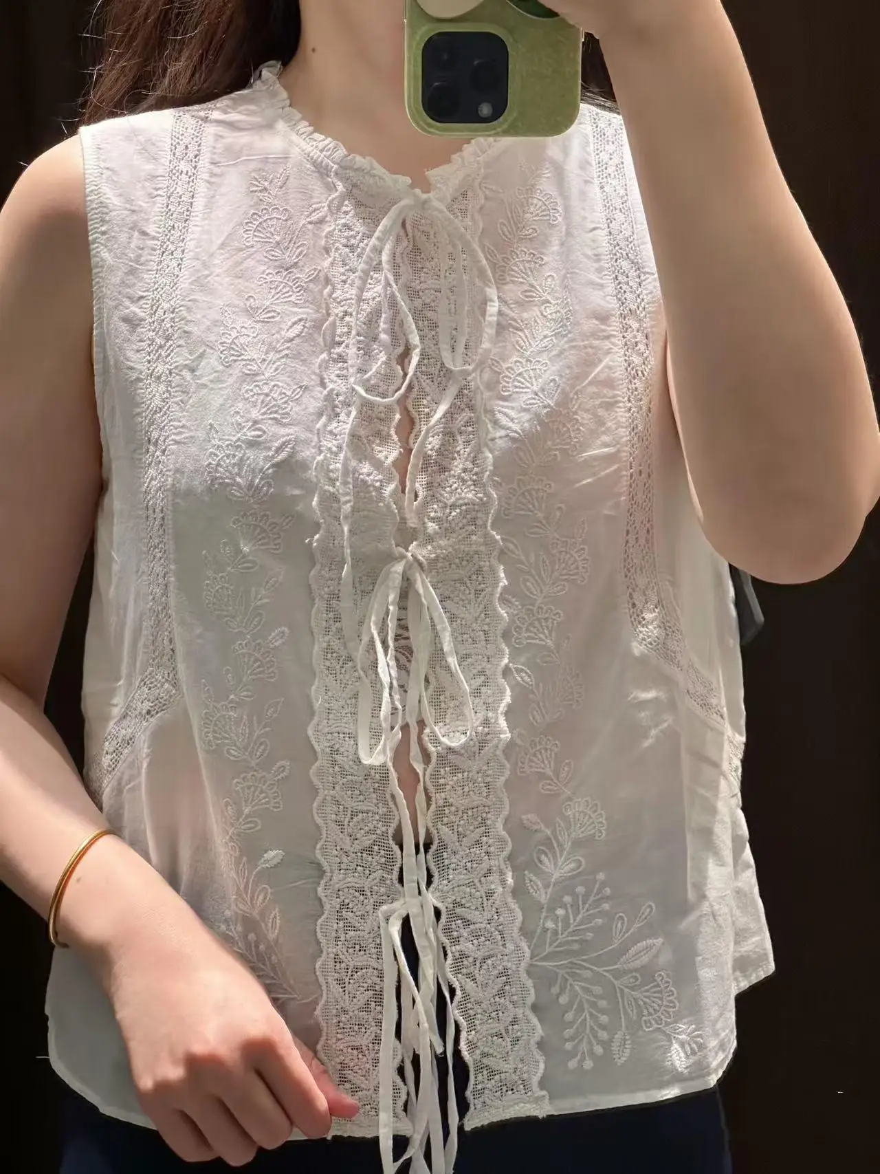 Lente Zomer Nieuwe Collectie vrouwen Sweet ort Svel Geborduurd Vest Top Knoop Versierd Bovenkleding 2025