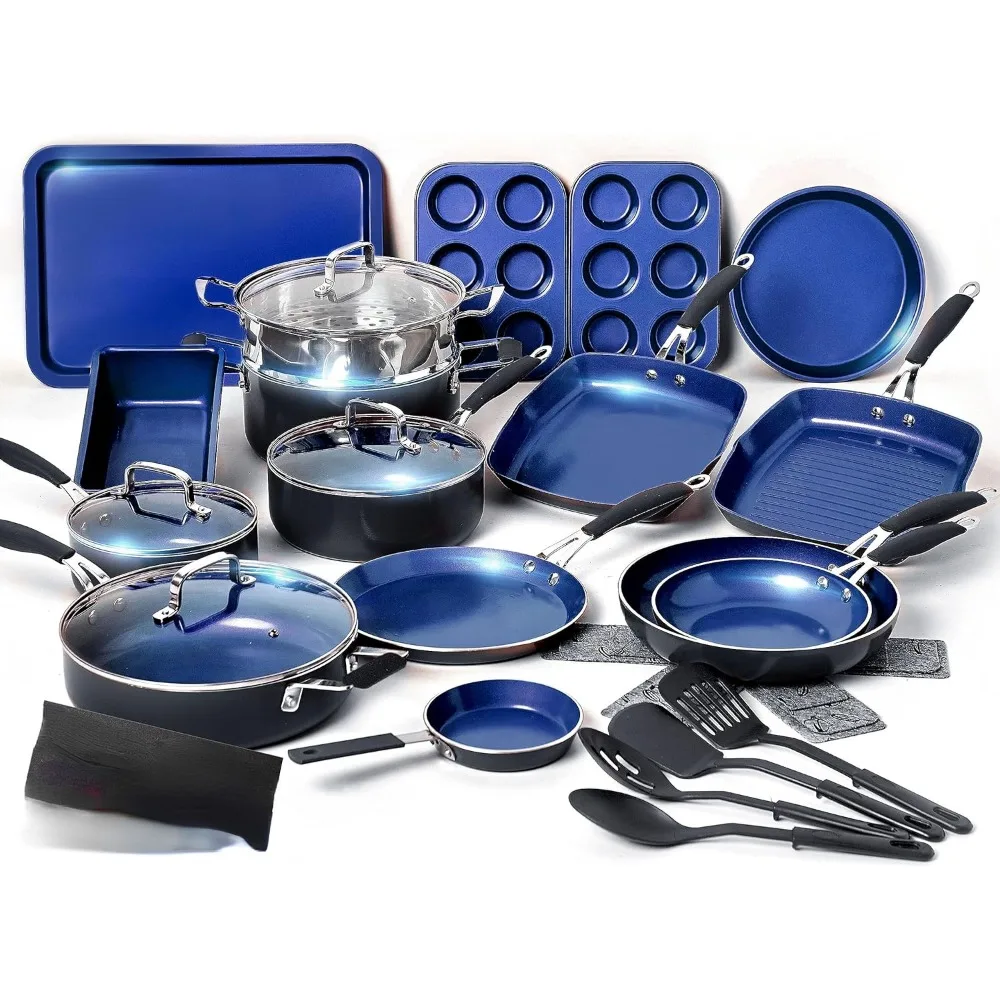 Sapphire UltraClad Kitchen Frying Pots and Pans Set 24pc Nonstick Induction Cooking Cookware Sets