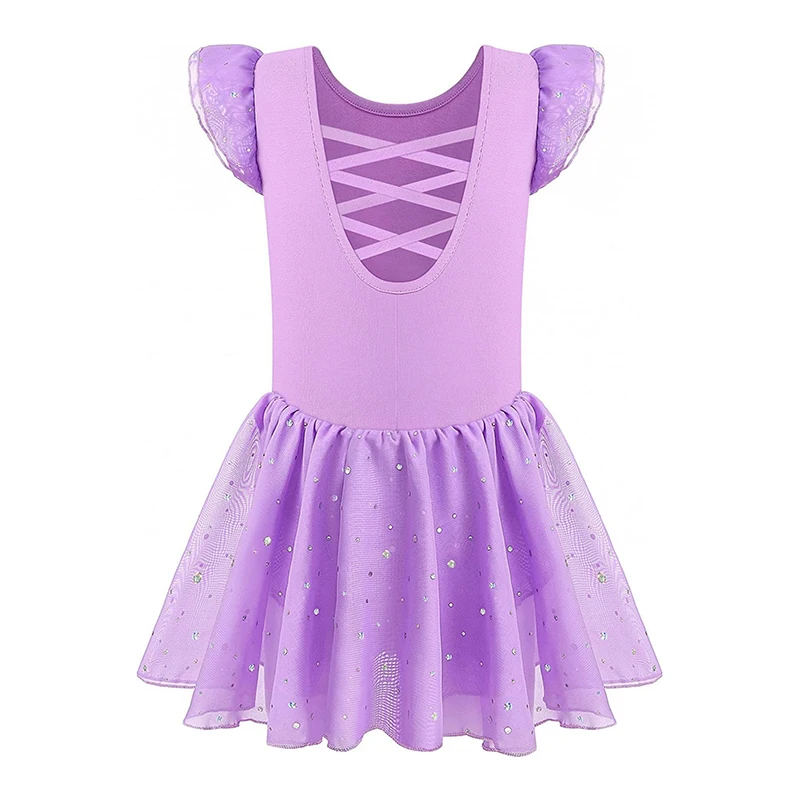 Girls Shiny Ruffle Sleeve Ballet Leotard Toddler Crisscross Back shiny Dance Dress Suitable for children stage performances