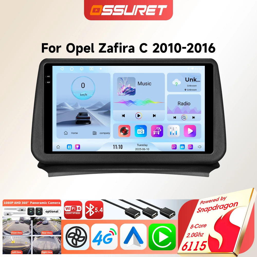 Android Autoradio für Opel Zafira C 2010-2016 Kabelloses Carplay-Display Auto-Multimedia Intelligentes GPS 360-Grad-Kamera Autoradio