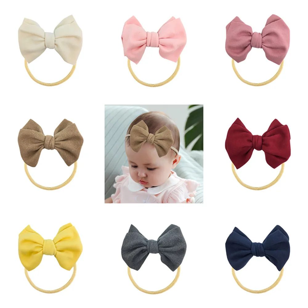 

200pcs Baby New Fleece 5 Inch Bow Headband Baby Faux Cashmere Hand Knotted Bow Nylon Headband Wholesale