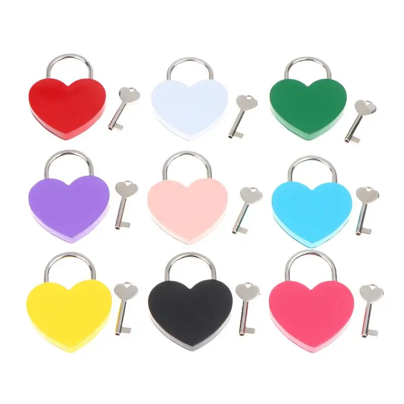 Metal Heart Shaped Padlock Romantic Love Lock with Matching Keys 45*59*8mm for Luggage Suitcase Travel Use