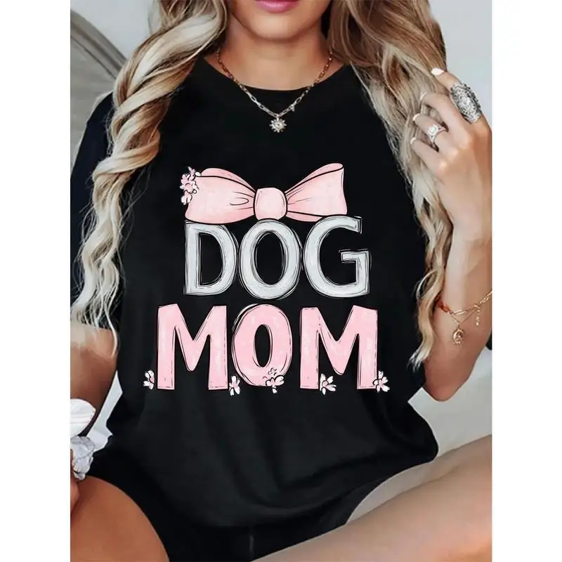 

Cute Dog Mom T-shirt - Pink Bow Pet Lover Graphic Tee
