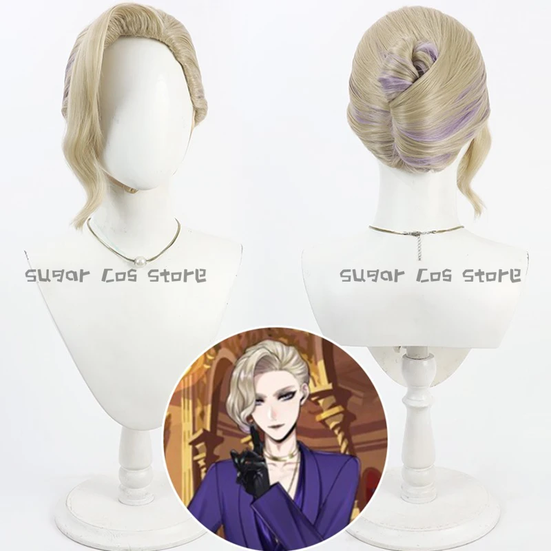 أنيمي الملتوية العجائب Vil Schoenheit شعر مستعار تأثيري مضفر بني فاتح مختلط الأرجواني مقاومة للحرارة الشعر الاصطناعية هالوين #1