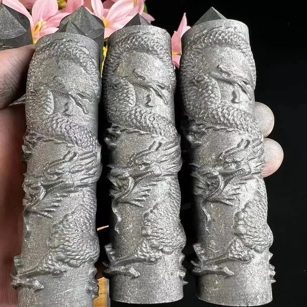 Natural Shungite Dragon Tower 10-12cm Healing Crystal Point Wand Energy Stone for Meditation Reiki Protection