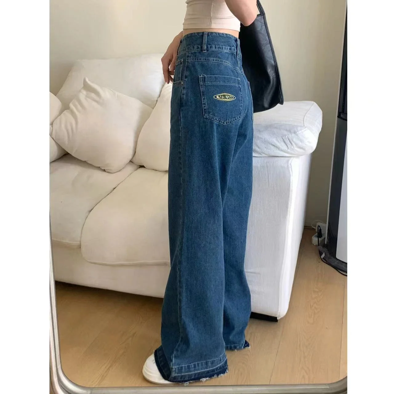 

Saturn Embroidery High-waisted Wide-leg Jeans Women's Spring Loose Straight Drape Long Pants Trousers Y2k Jeans