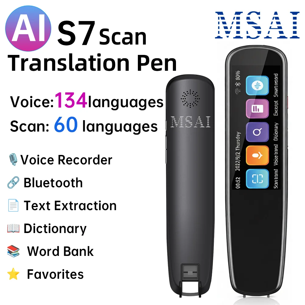 

MSAI S7 AI сканирующий переводчик, ручка, сканирование, 60 языков, голос, 134 языка, словарь перевода, рекордер, перевод для учебы