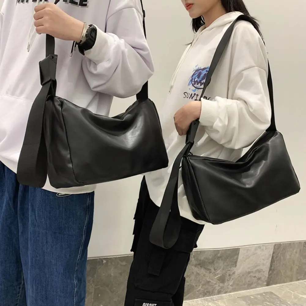 Retro Style PU Leather Men Shoulder Bag Black Soft Satchel Handbag Large Capacity Crossbody Bags Men Women