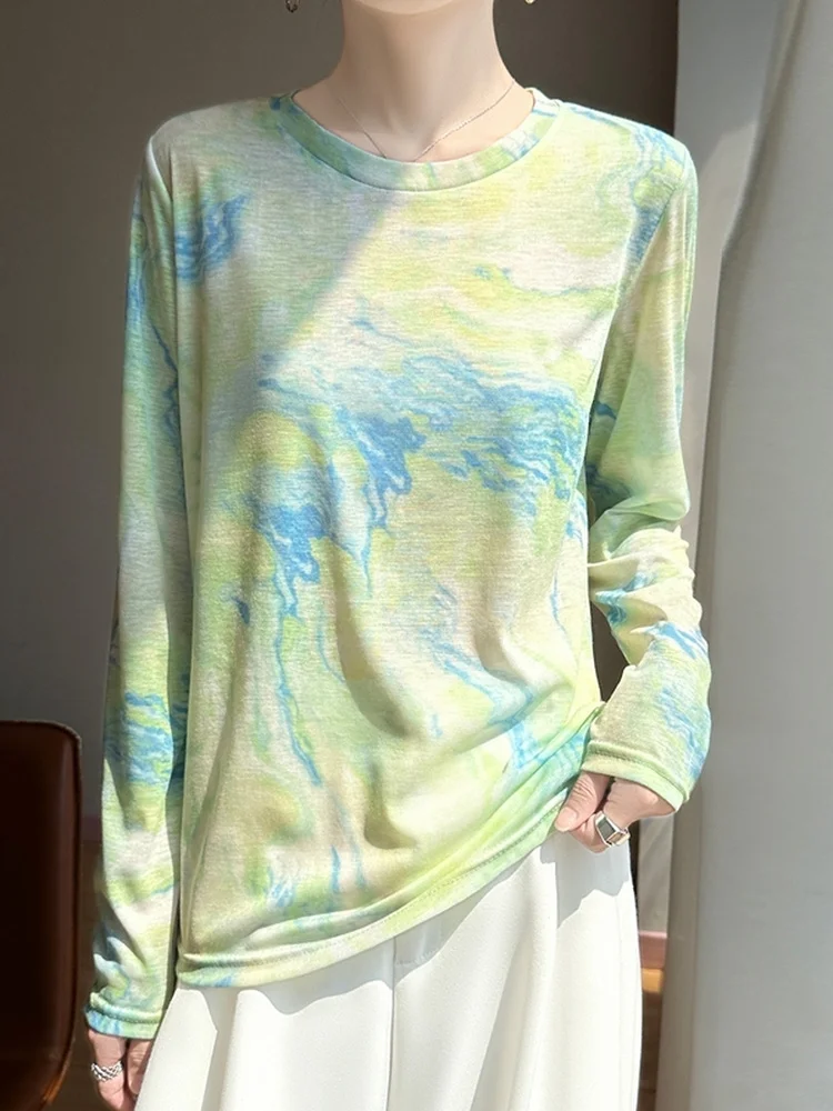 

Early Autumn Vintage Long Sve T-irt Base irt Silk Print Thin Knitted Sweater Precision Spun Knitwear National Sle