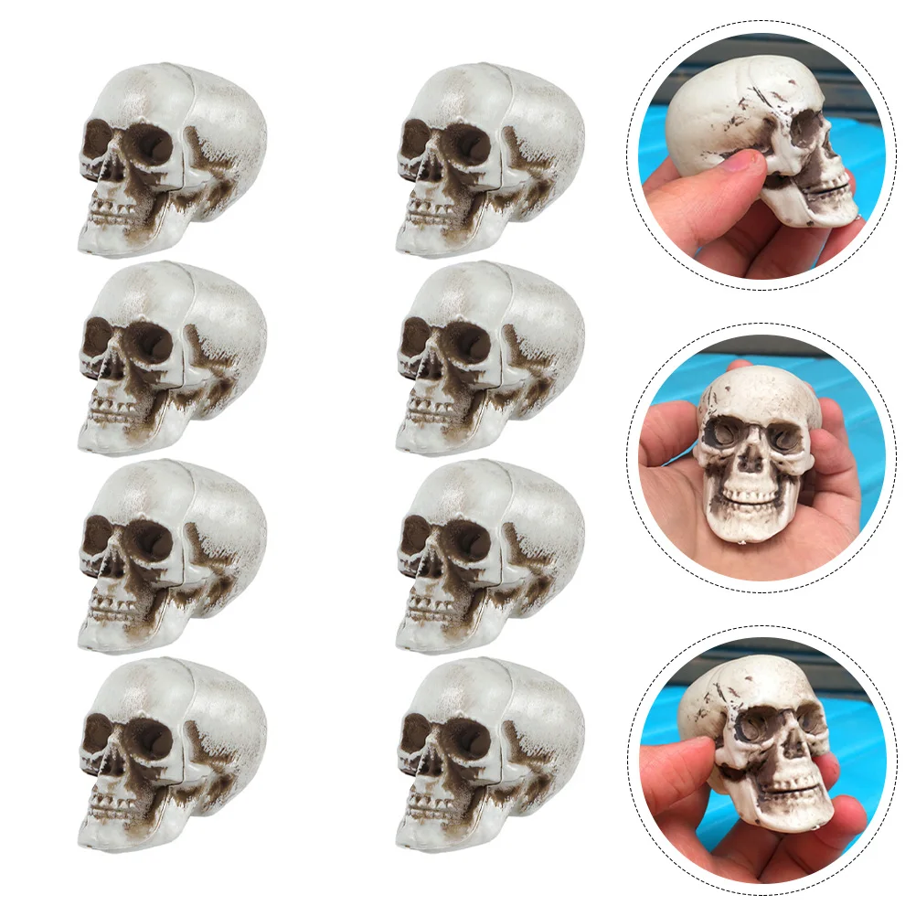 

8pcs Mini Skull Decor Halloween Party Plastic Head Props Haunted House Holiday Gift Scary Decoration Indoors Party Atmosphere