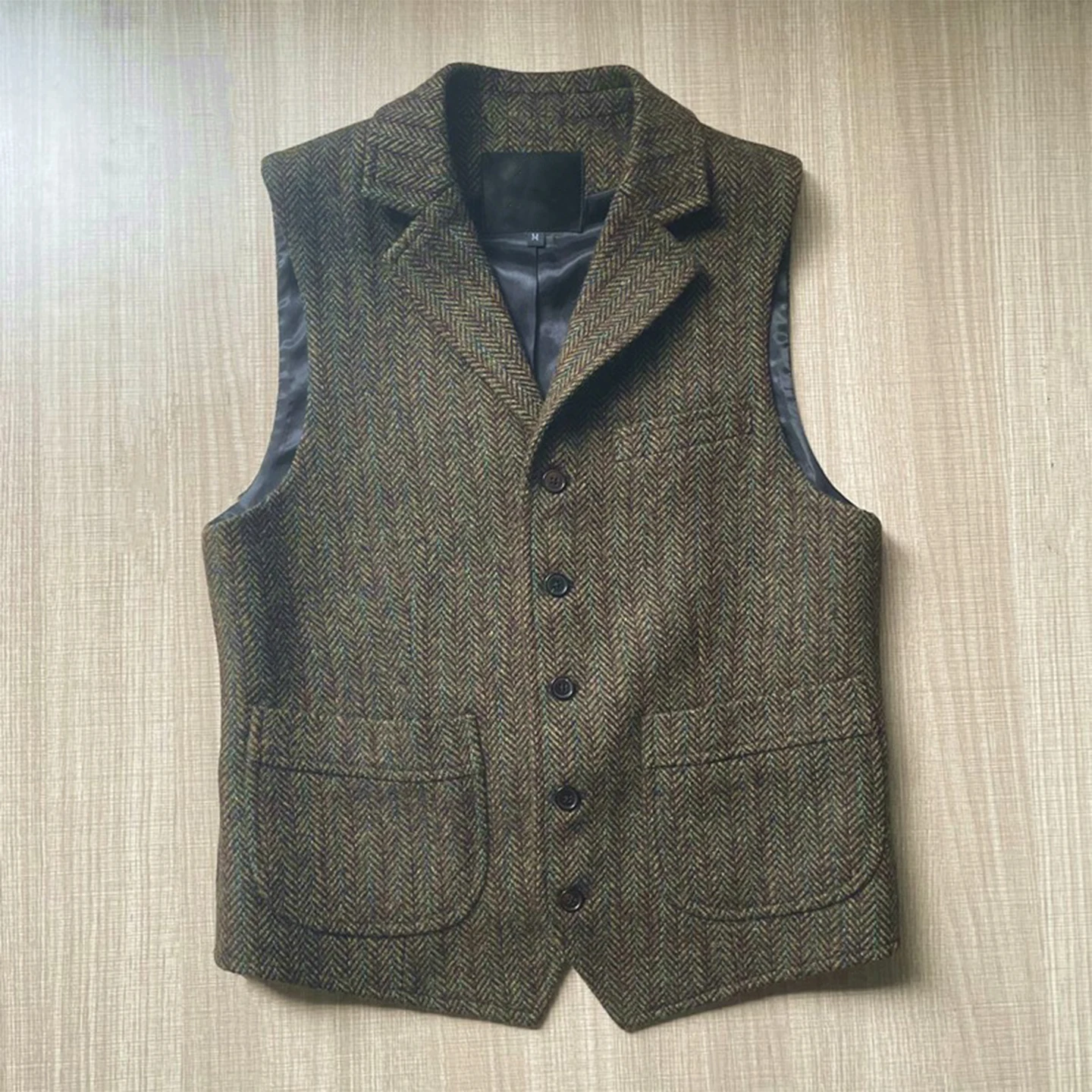 

Осенне-зимний твидовый костюм с узором «елочка» для мужчин, однобортный жилет в американском стиле ретро