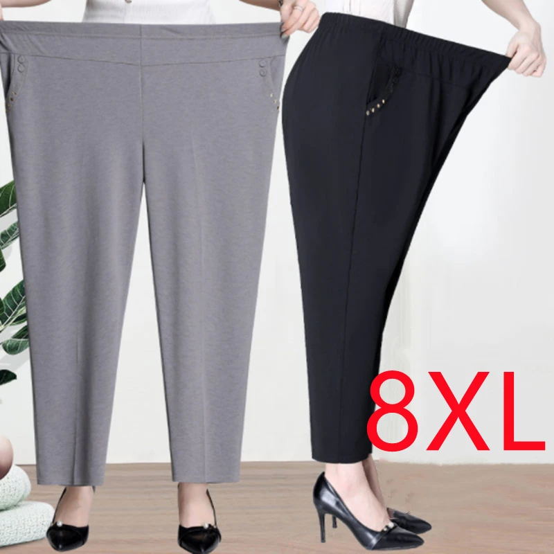 Fashion Straight Trousers Middle-aged Women's Summer Cropped Pants Thin Loose Mother Baggy Pants Casual Mom Pants 6XL 7XL 8XL