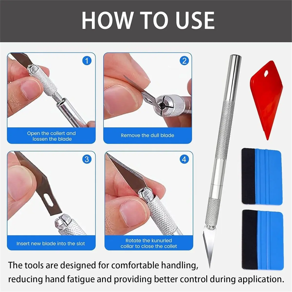 A78I 10 PCS Vinyl Wrap Tools, Car Vinyl Wrap Squeegee Smoothing Tools, Window Tint Application Kit with Squeegee, Felt Edge