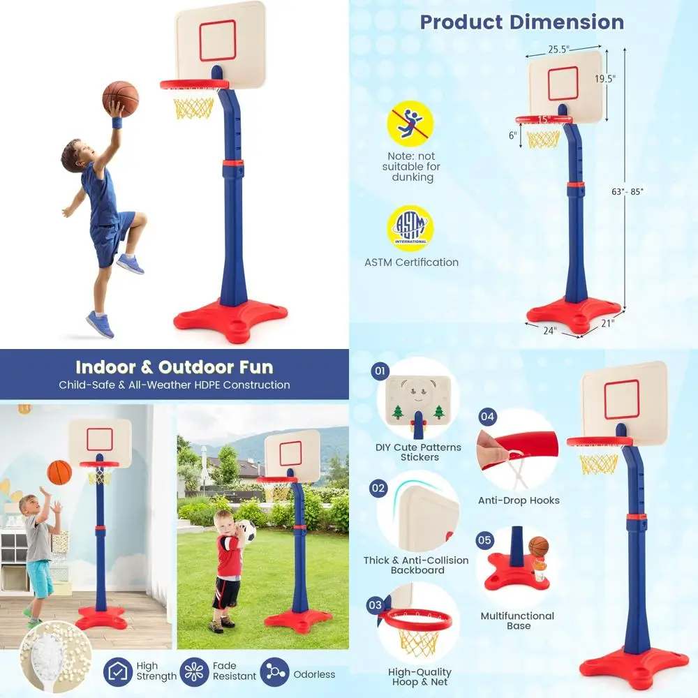 

Adjustable Height Basketball Hoop for Kids - 8-Level Stand with Weighted Base, Suitable for Indoor and Outdoor Play