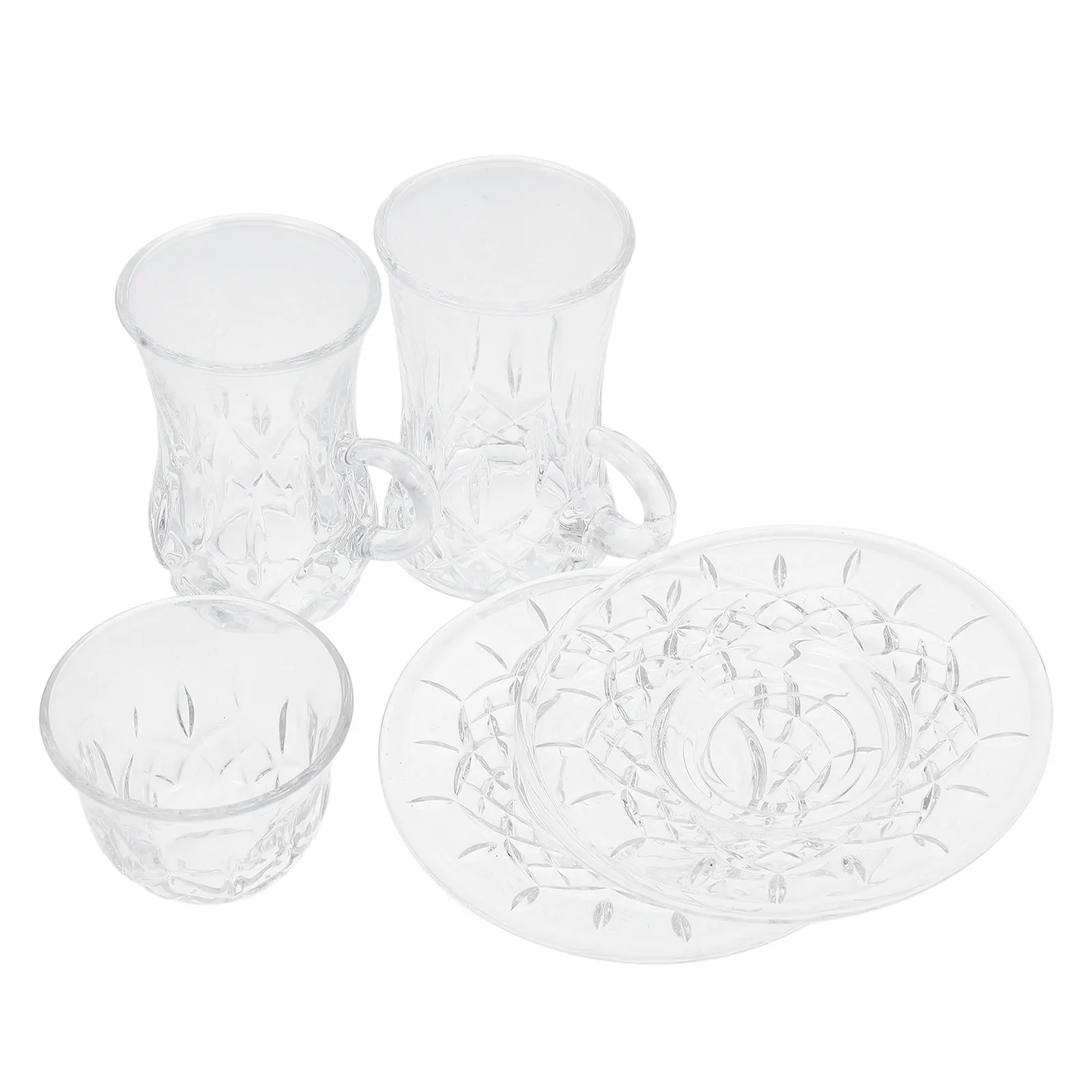 

1Set Glass Coffee Cup Set Turkish Style Teacup and Saucer for Hot Drinks Elegant Vintage Design Small Tea Glasses Tableware Set