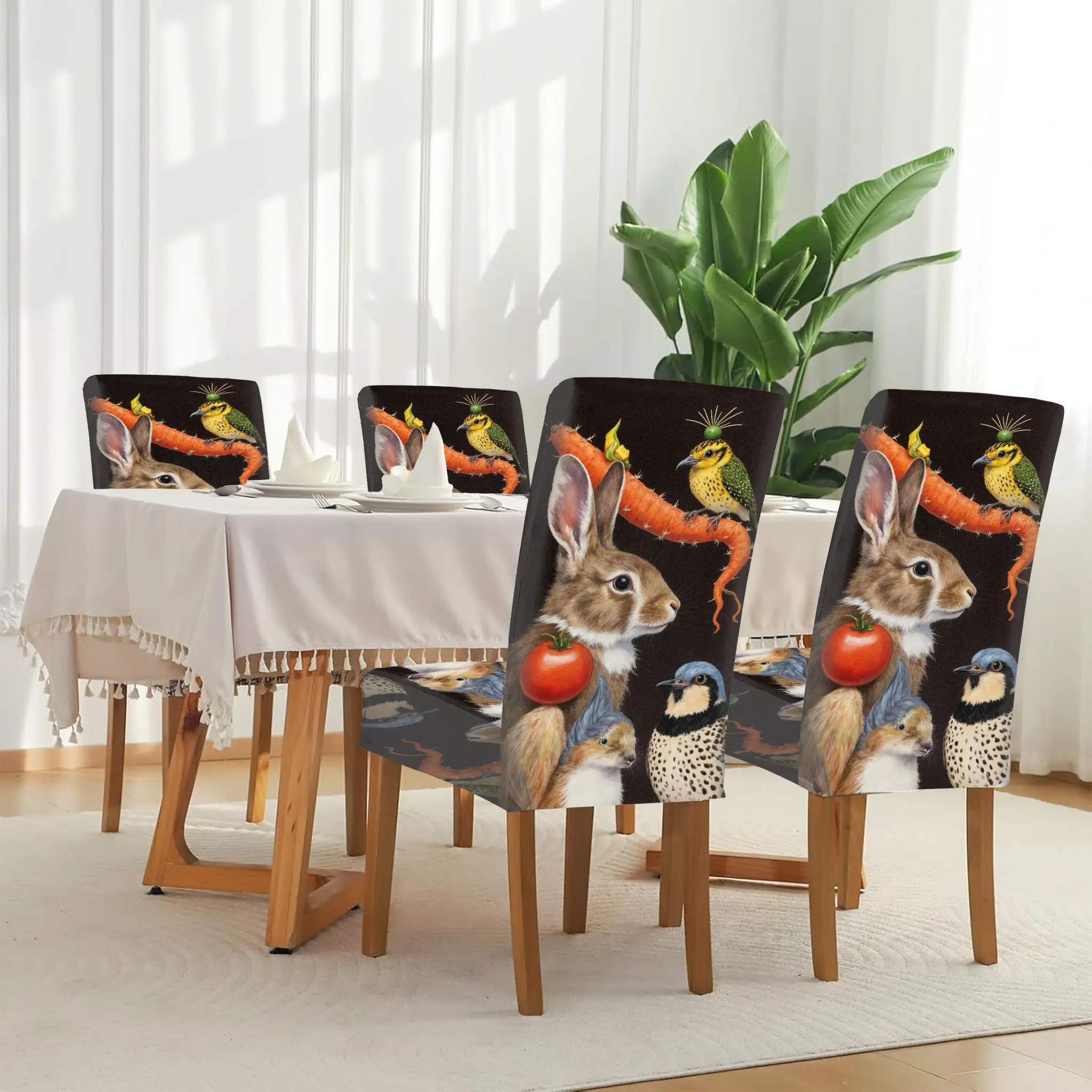 

Stretch Dining Chair Cover Animal & Vegetable Fantasy Illustration Removable, Washable, Home Dining Chair Cover