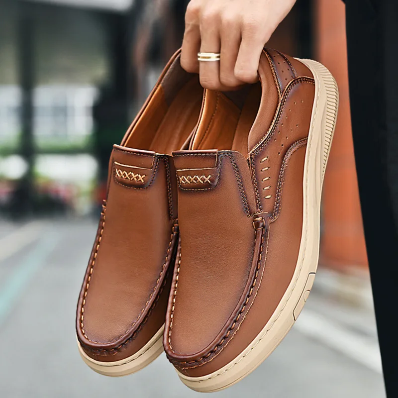 Top layer cowhide casual men\'s shoes for spring/summer 2023 comfortable and soft  comfortable leather lazy loafers shoes