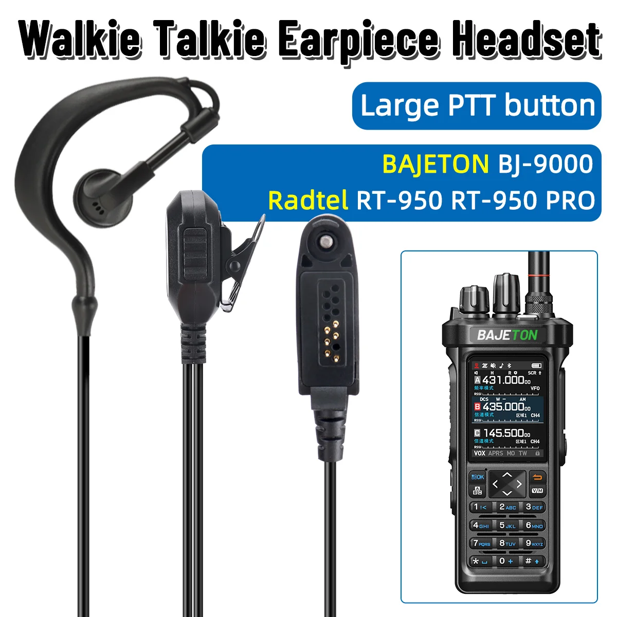 BAJETON Walkie Talkie Earphone Earpiece Headset with PTT Mic Headphone For Bajeton Ham Radio BJ-9000 Radtel RT-950 RT-950PRO